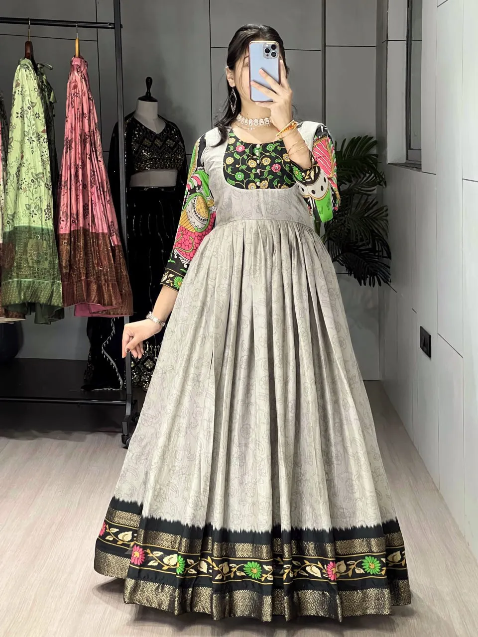 WMT 8219 Soft Silk Kalamkari Printed Gown Collection