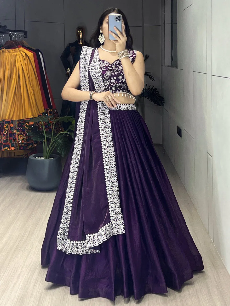 WMT 9042 Purple Satin Party Wear Lehenga Choli