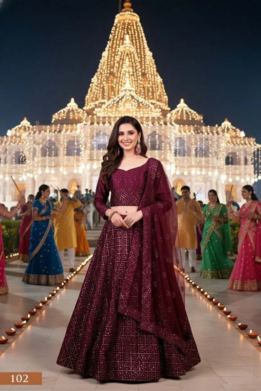 Aawiya 102 Wine Heavy Tebi Silk Party Wear Lehenga Choli