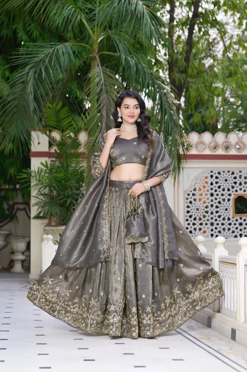 Aawiya 1021 Grey Gold Crush Designer Lehenga Choli