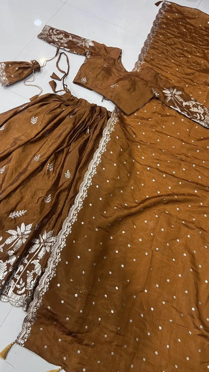 Aawiya 1022 Gold Crush Weaving Zari Lehenga Choli