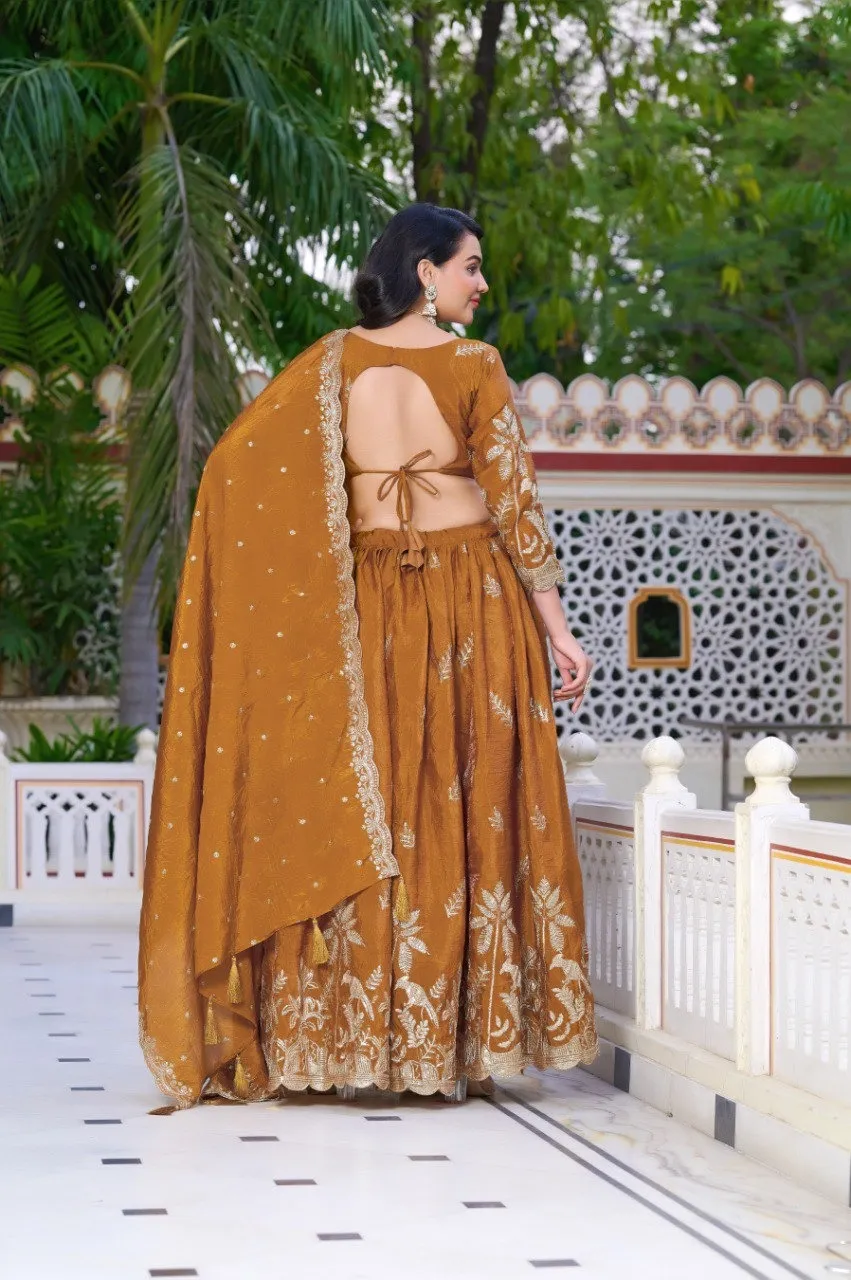 Aawiya 1022 Gold Crush Weaving Zari Lehenga Choli