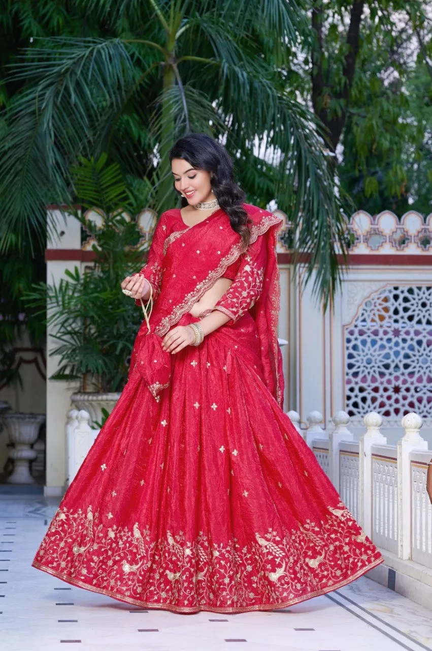 Aawiya 1023 Pink Gold Crush Zari Weaving Work Lehenga Choli