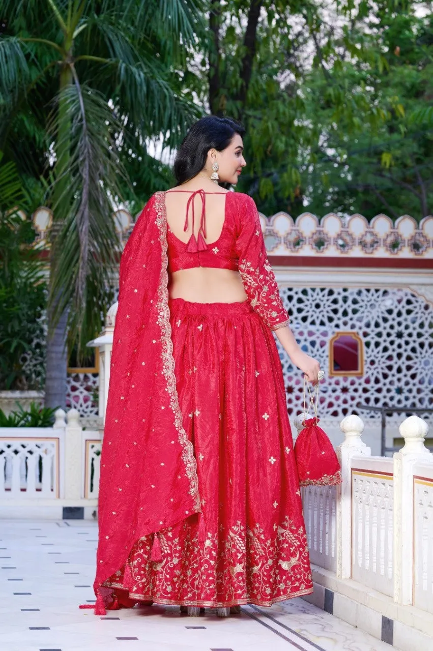 Aawiya 1023 Pink Gold Crush Zari Weaving Work Lehenga Choli