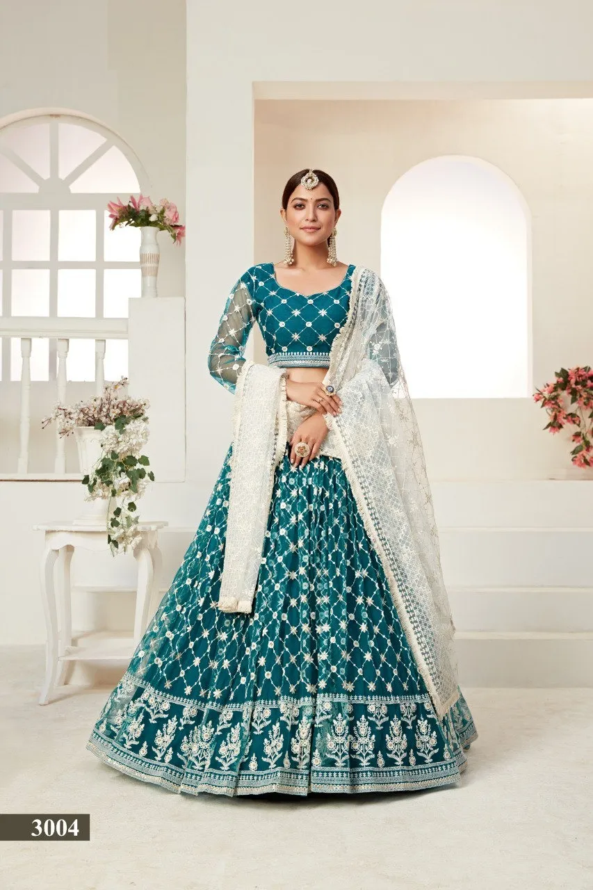 Aawiya 3004 Teal Green Butterfly Net Wedding Lehenga Choli