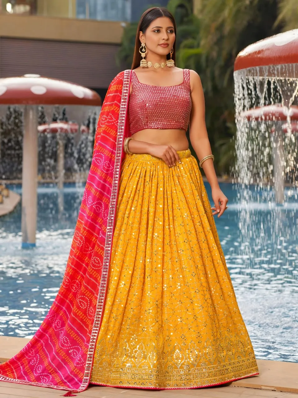 Aawiya 8008 Georgette Haldi Occasion Lehenga Choli