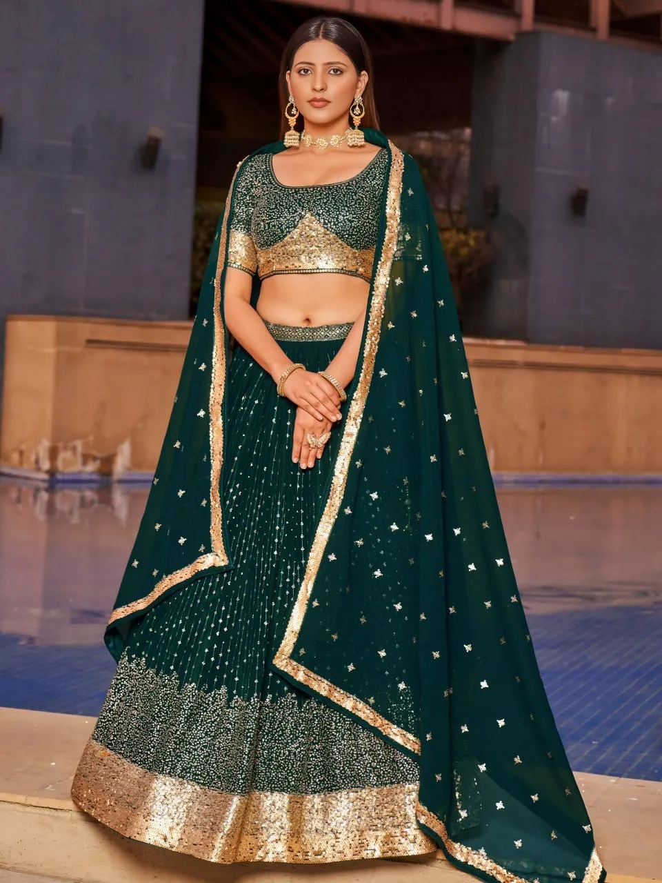 Aawiya 8010 Green Georgette Designer Lehenga Choli