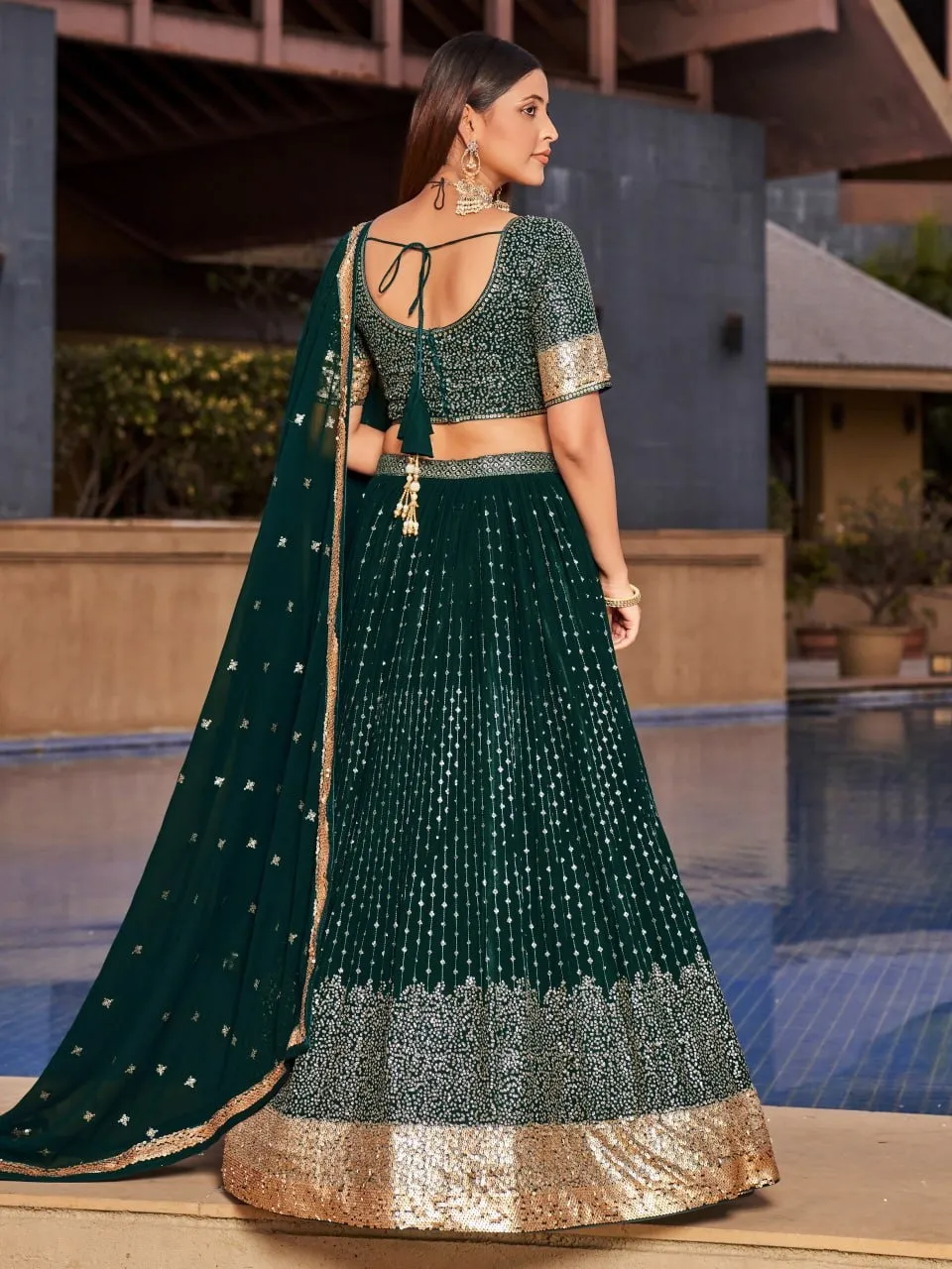 Aawiya 8010 Green Georgette Designer Lehenga Choli
