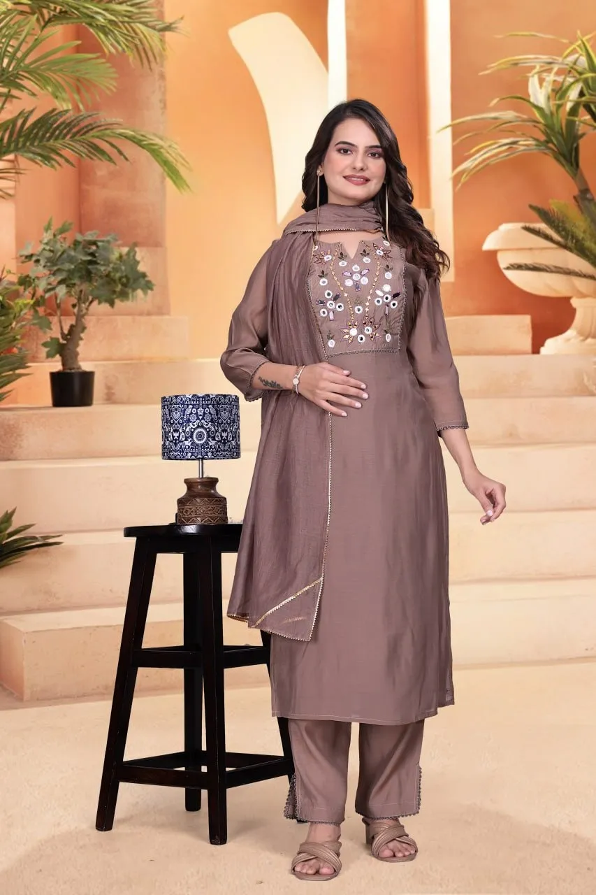 AEA 638 Mul Chanderi Mirror Work Readymade Dress