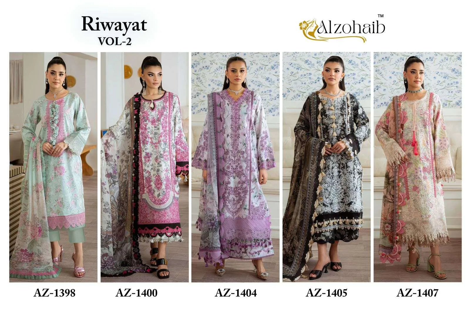 Al Zohaib Design No - 1398-1400-1404-1405-1407 Pakistani Suits