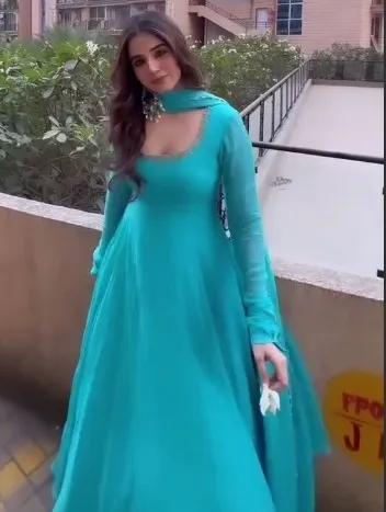 Alia 537 Sky Blue Fox Georgette Readymade Dress