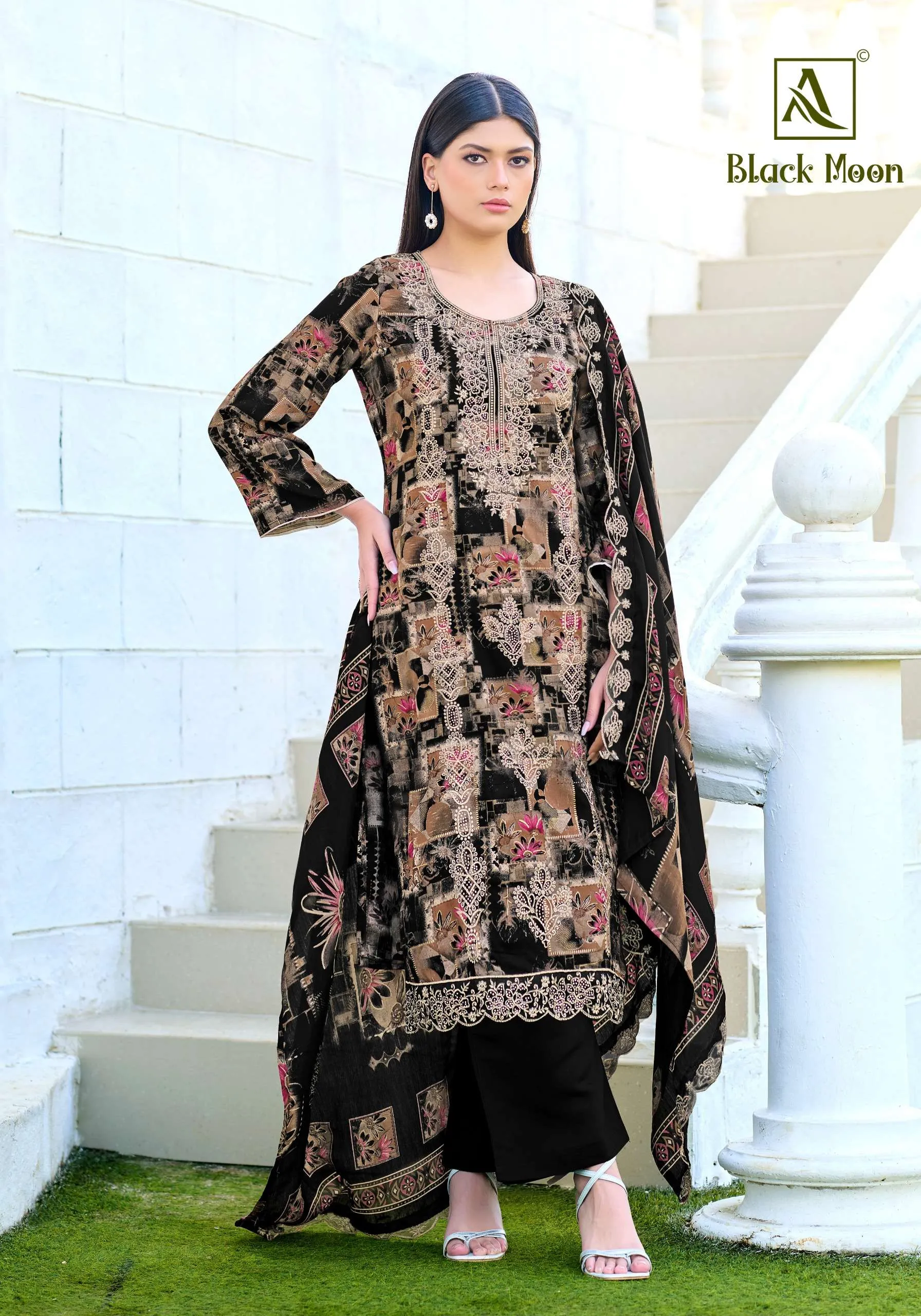 Alok Suits Black Moon Semi Stitched Suits