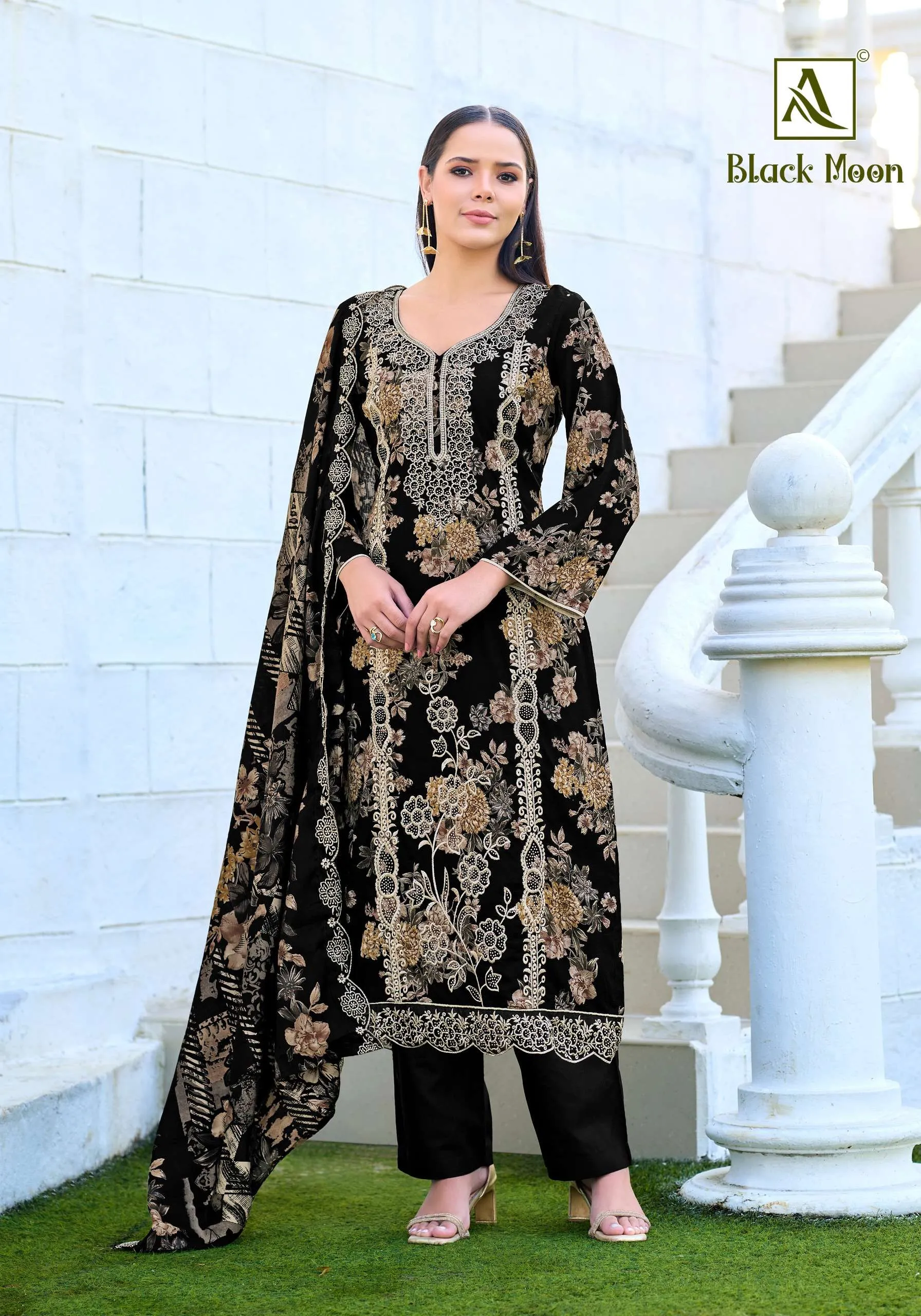 Alok Suits Black Moon Semi Stitched Suits