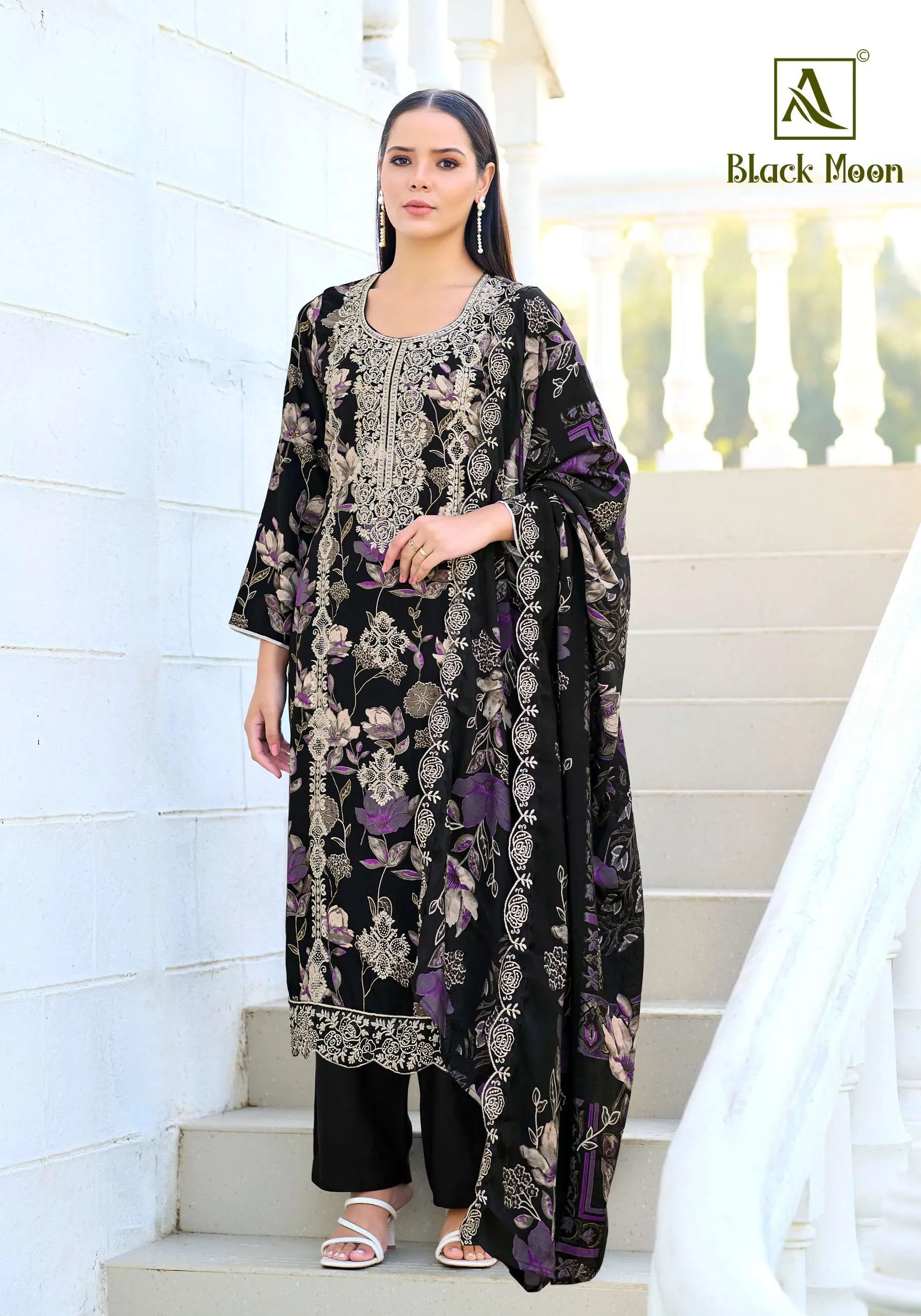 Alok Suits Black Moon Semi Stitched Suits