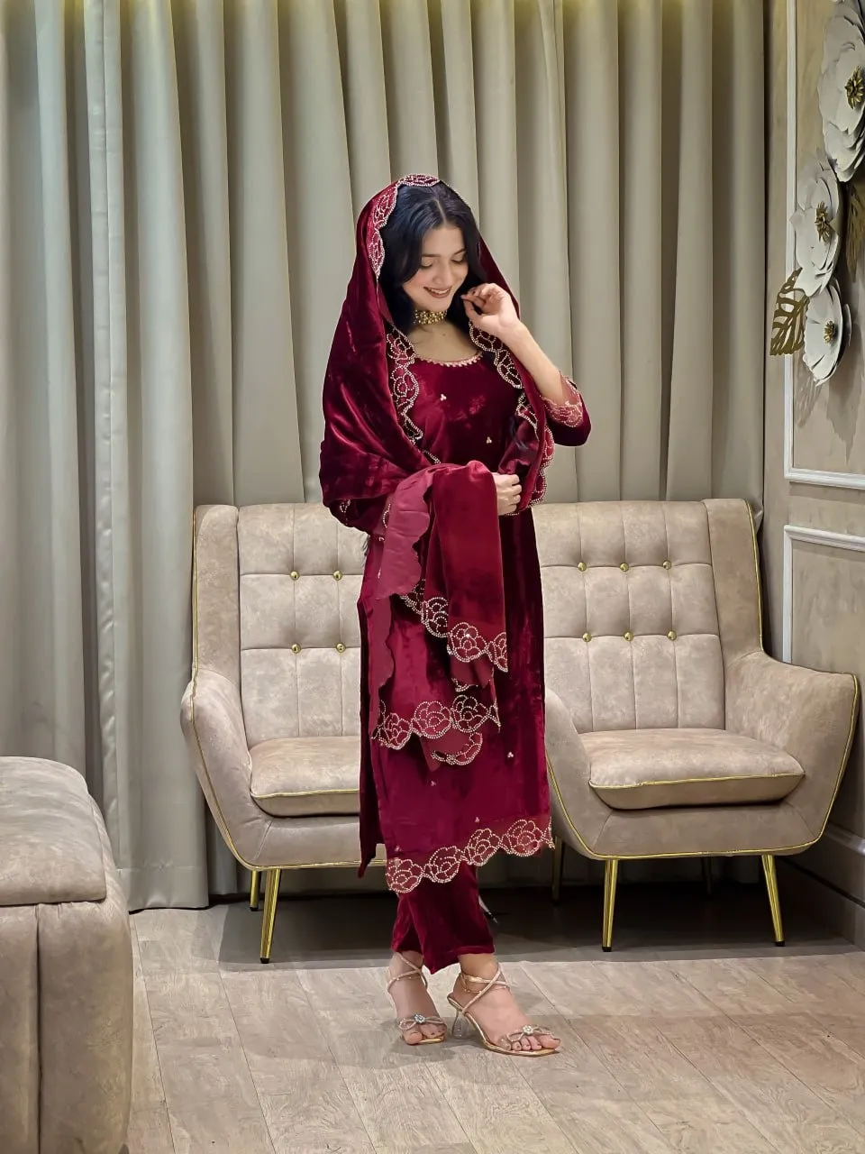 ASD 7090 Heavy Viscose Velvet Christmas Readymade Dress