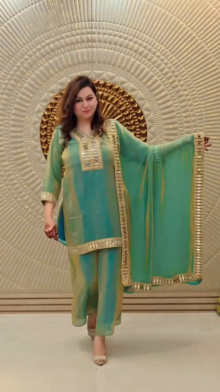 ASD 7095 Fendy Real Mirror Work Readymade Dress