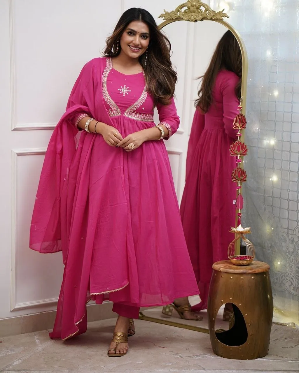 ATQ Vol 38 Pink Muslim Cotton Festive Readymade Dress