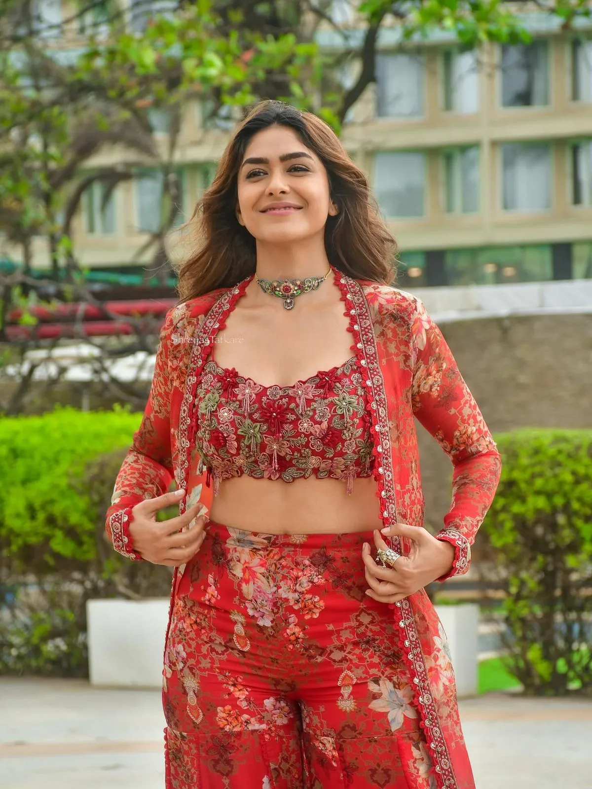 BDB 38 Mrunal Thakur Red Designer Bollywood Shrug Sharara Dress Readymade Dress