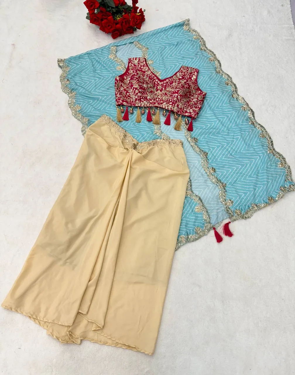 BDB 48 Crepe Silk Sequins Embroidery Indo Western Wear