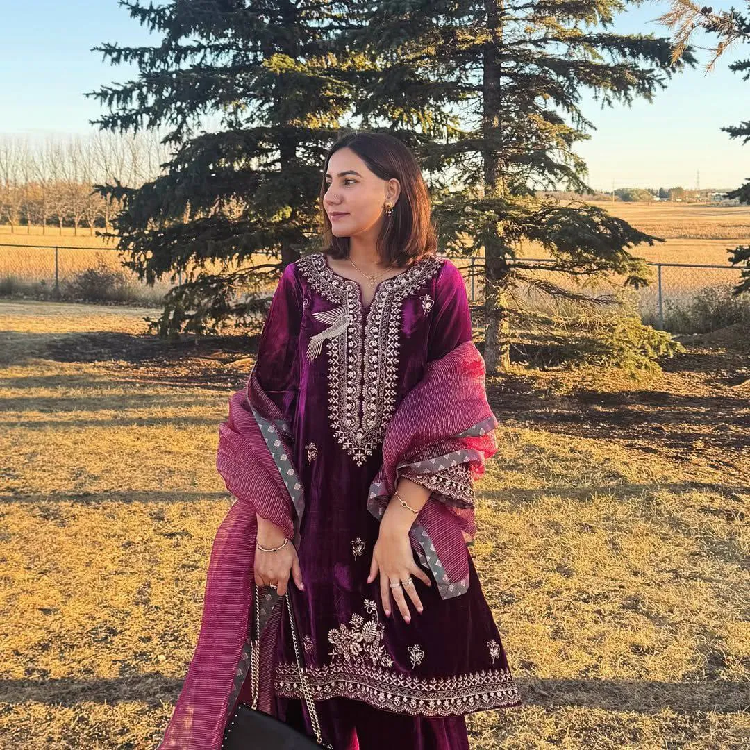 BV 421 Velvet Embroidery Winter Readymade Dress