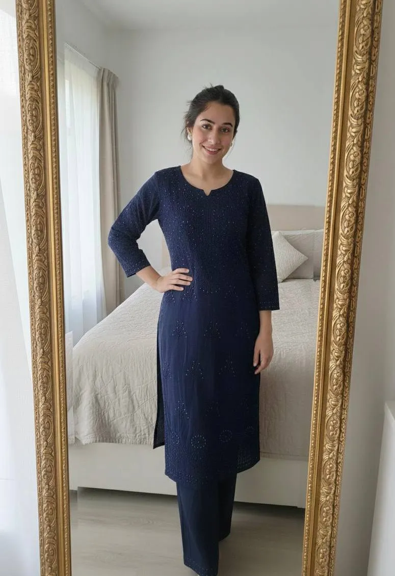 BV 432 Nevy Blue Reyon Embroidery Readymade Dress