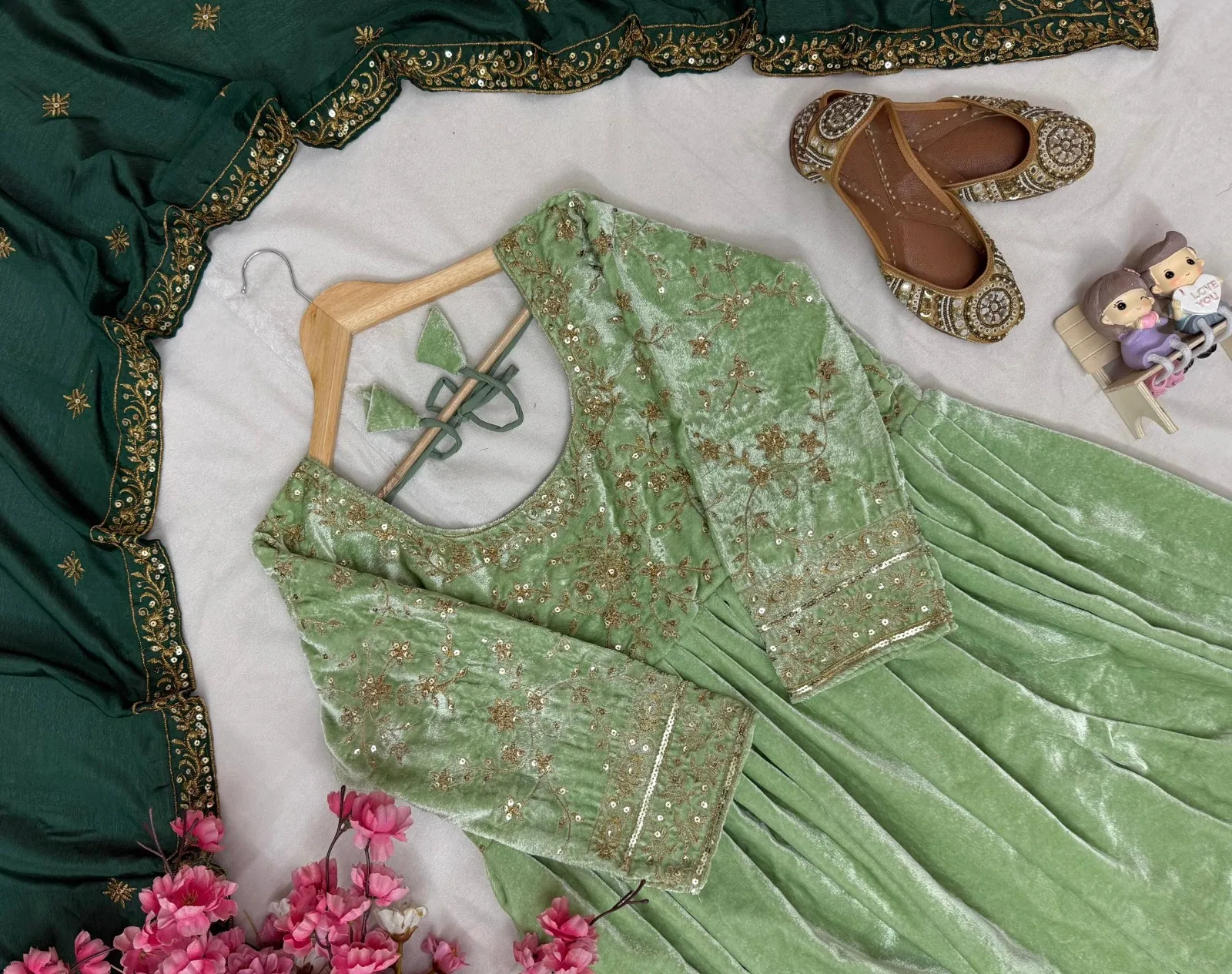 C585 1432 Velvet Zari Embroidery Winter Gown