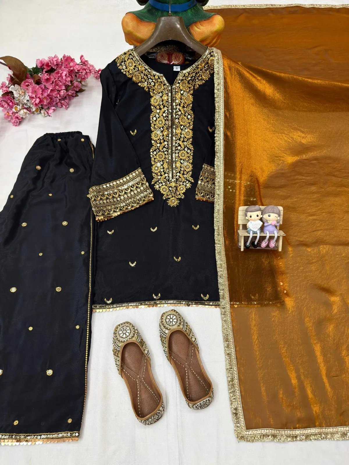 C585 1435 Chinon Silk Sequins Embroidery Readymade Dress