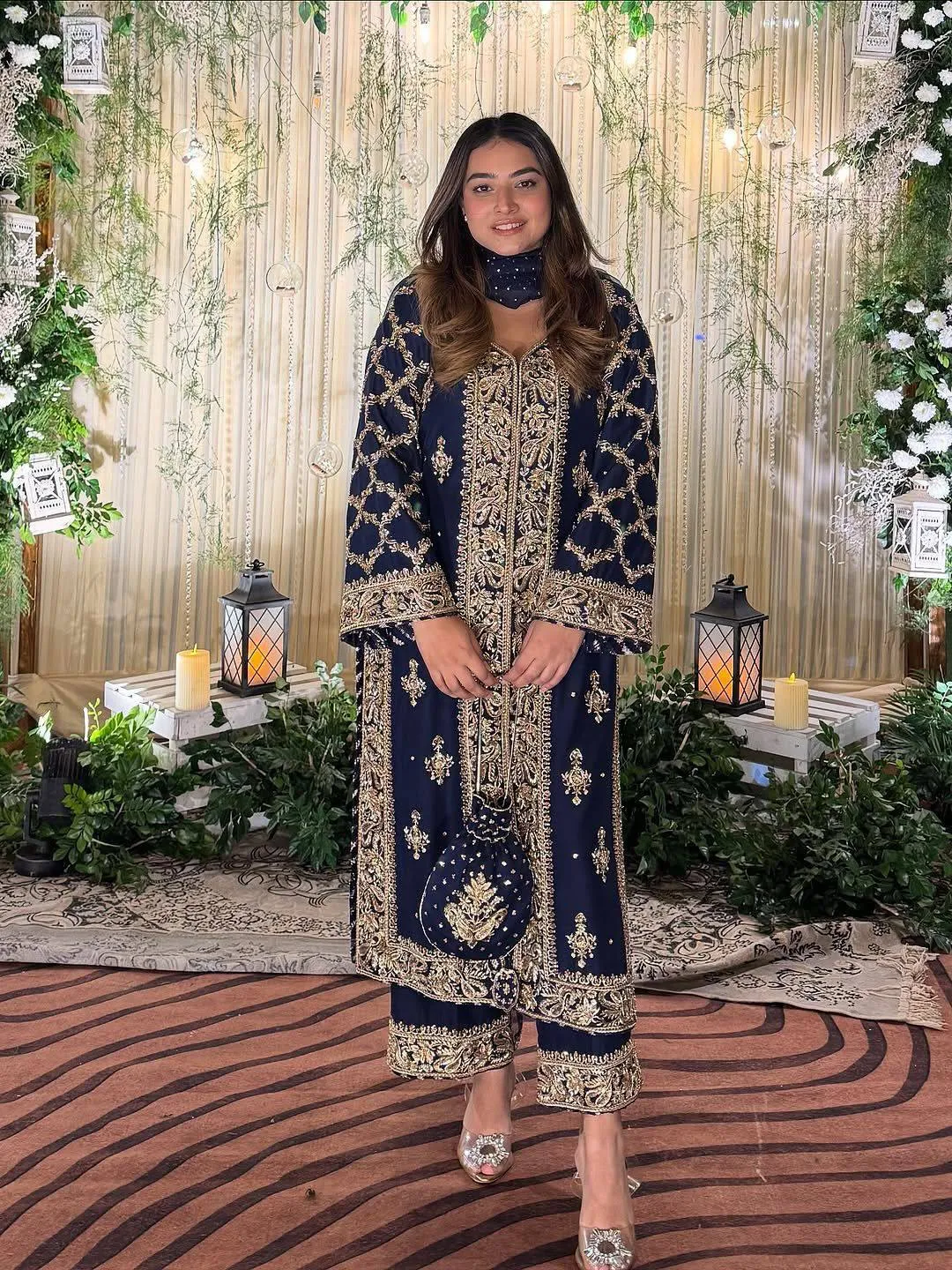 C585 1438 Nevy Blue Georgette Eid Readymade Dress