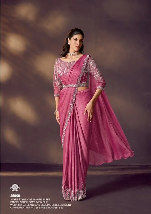 Celeste 25909 Pink Two Tone Satin Silk Ready To Wear Saree