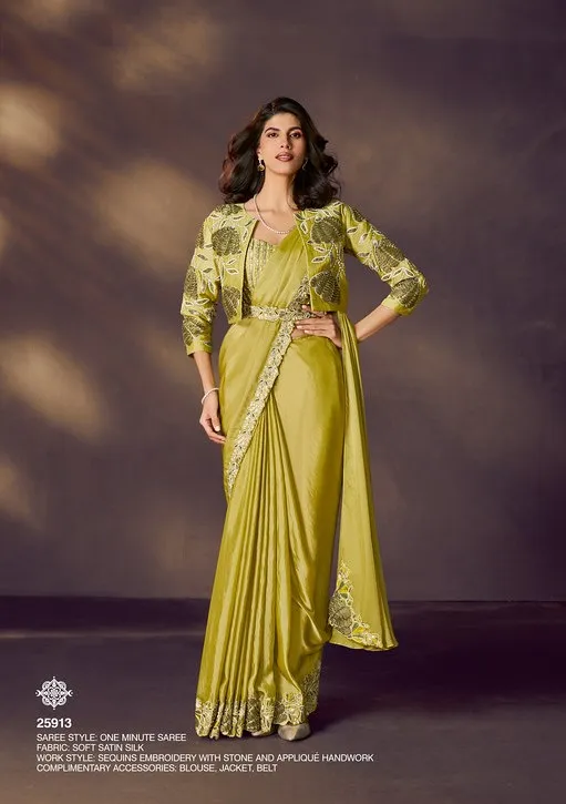 Celeste 25913 Olive Two Tone Satin Silk Ready To Wear Saree