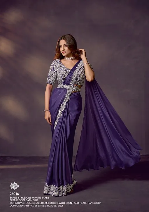 Celeste 25916 Soft Satin Silk Embroidery Ready To Wear Saree