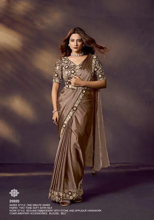 Celeste 25920 Cream Two Tone Soft Silk Ready To Wear Saree