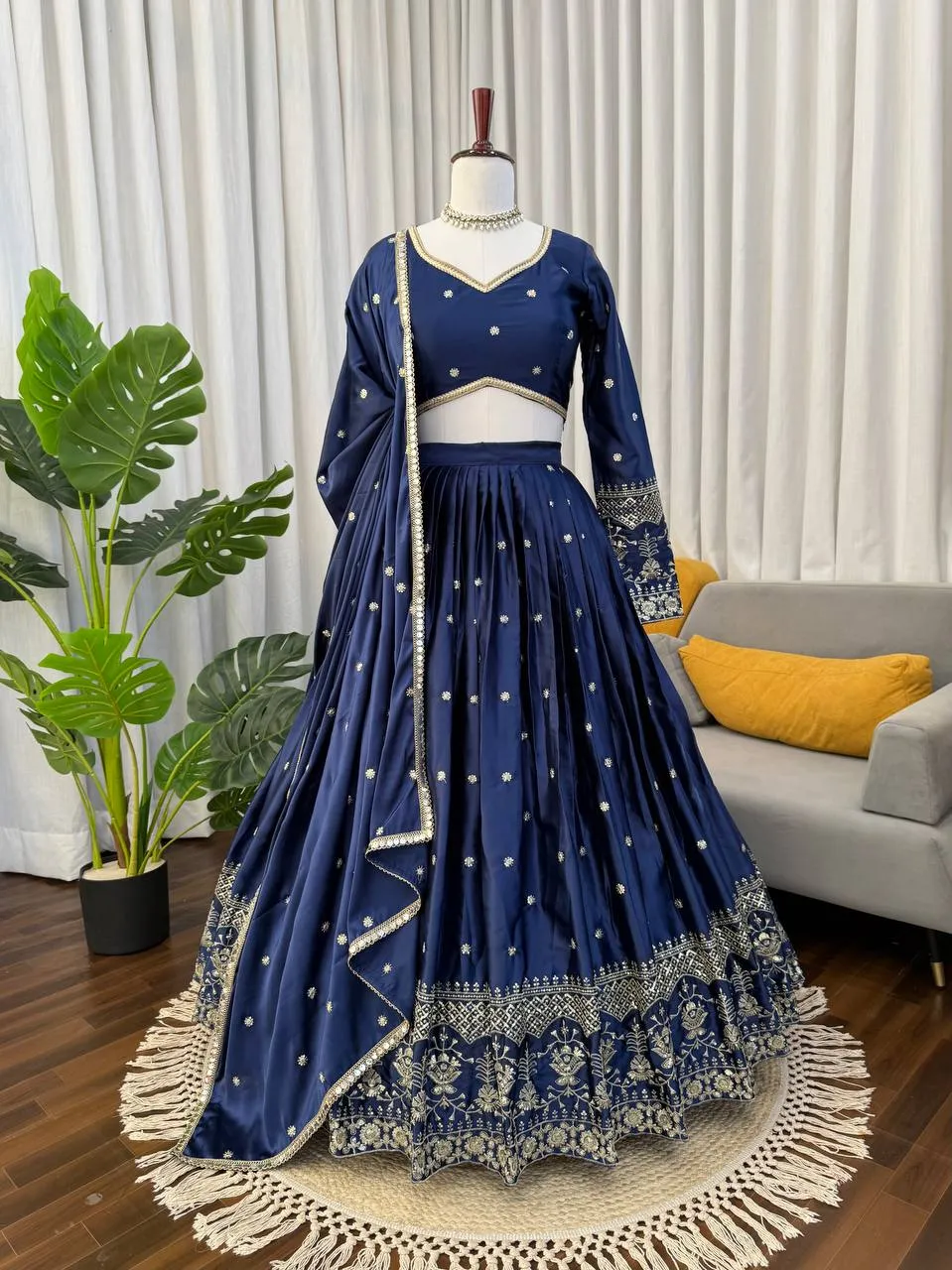Deepika 384 Blue Japan Satin Wedding Lehenga Choli