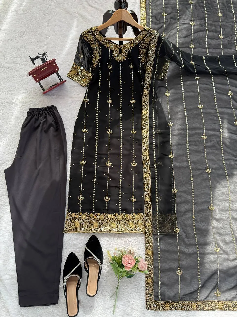 Deepika 5923 Black Foux Gorgette Occasion Readymade Dress