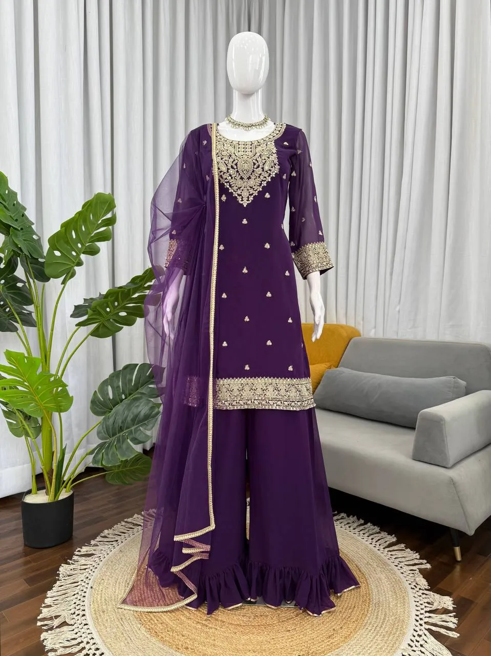Deepika 5946 Purple Foux Gorgette Designer Readymade Dress