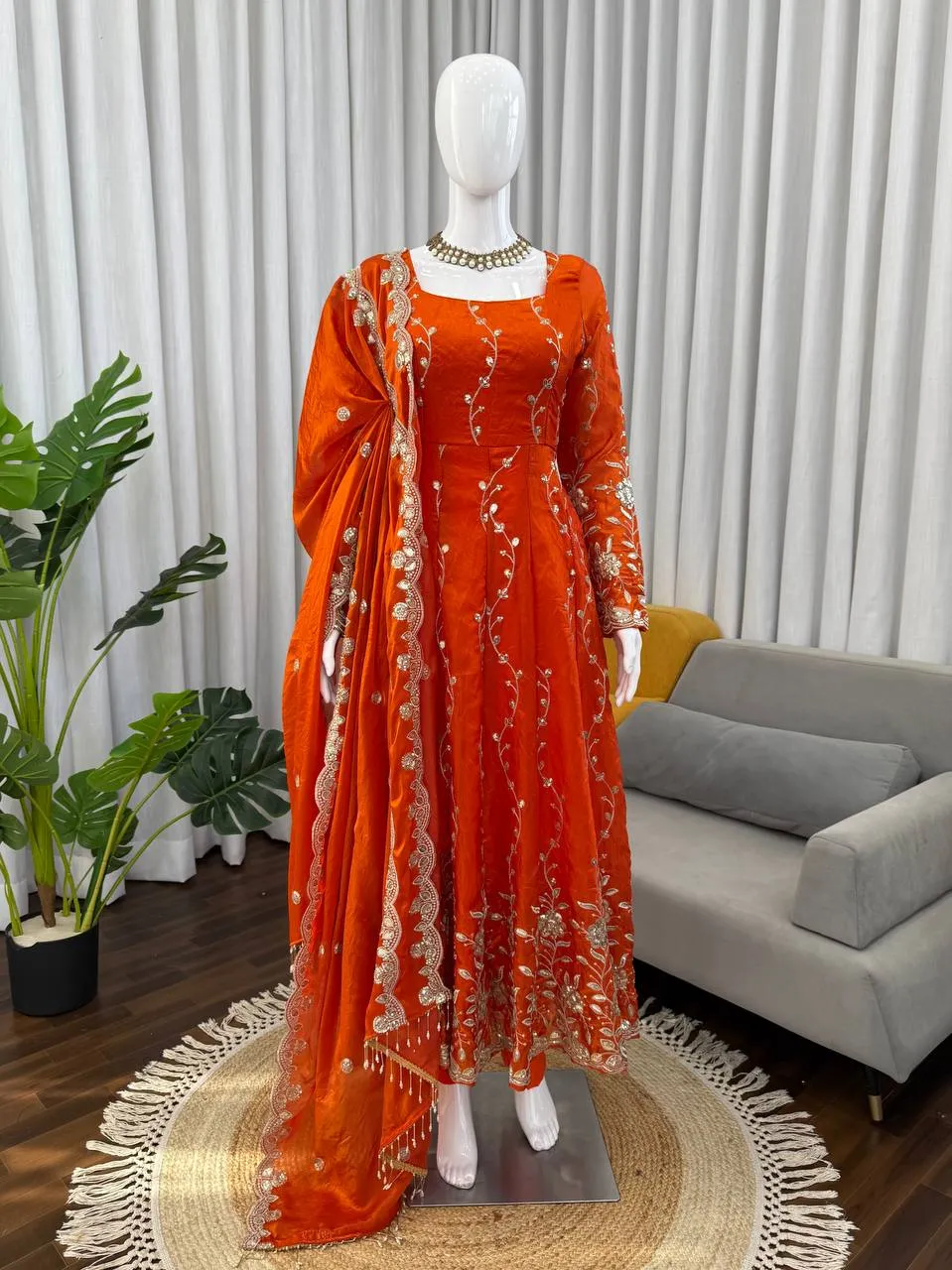 Deepika 5953 Orange Fendy Silk Designer Readymade Dress