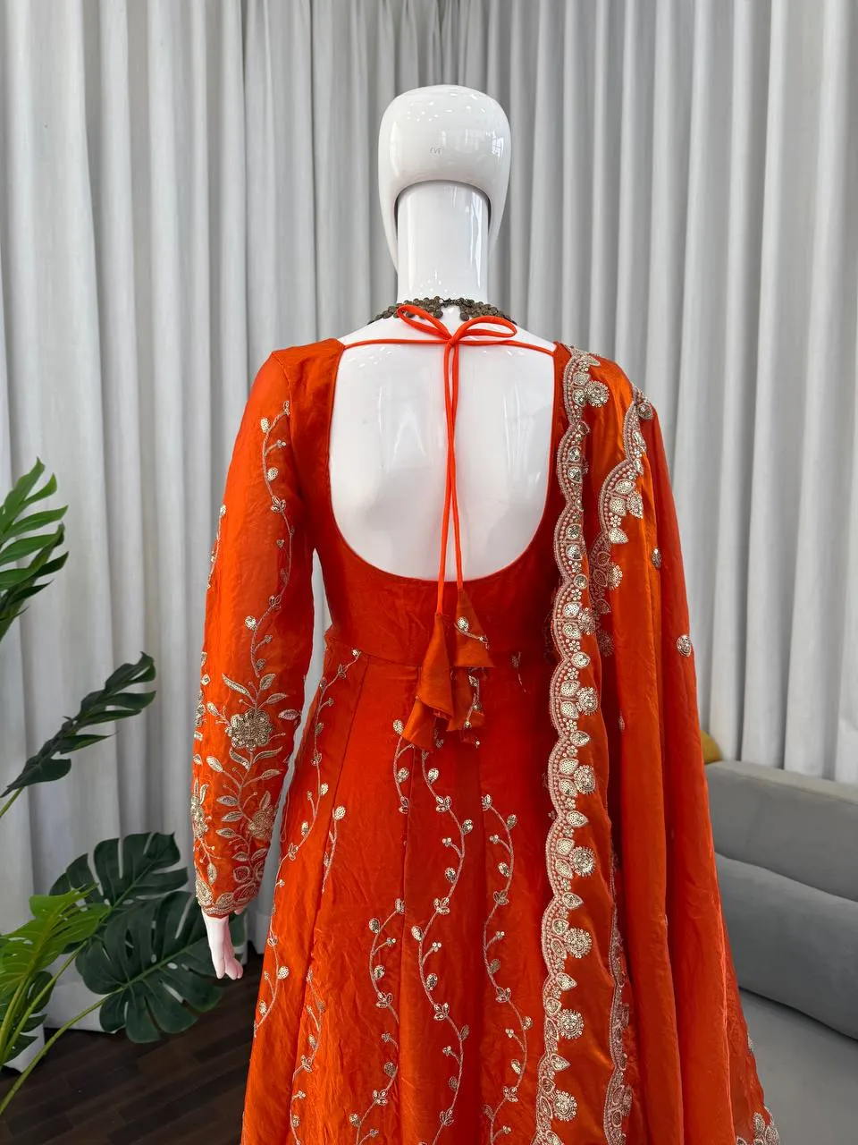 Deepika 5953 Orange Fendy Silk Designer Readymade Dress