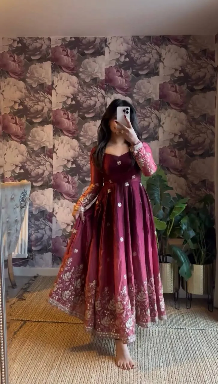 Deepika 5955 Chinon Silk Thread Sequnce Readymade Dress