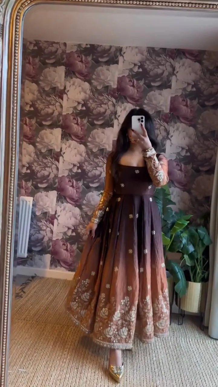 Deepika 5955 Chinon Silk Thread Sequnce Readymade Dress