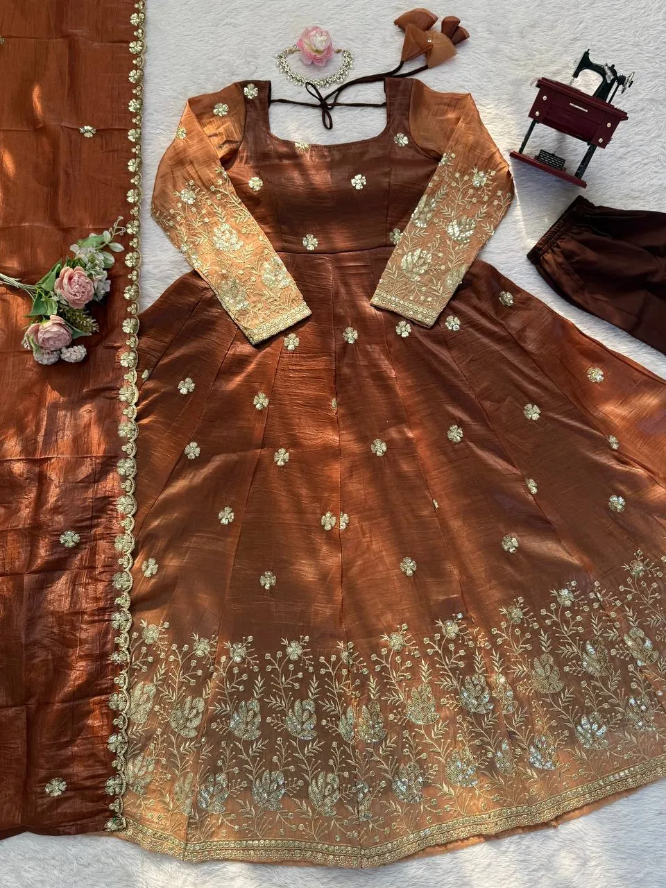 Deepika 5955 Chinon Silk Thread Sequnce Readymade Dress