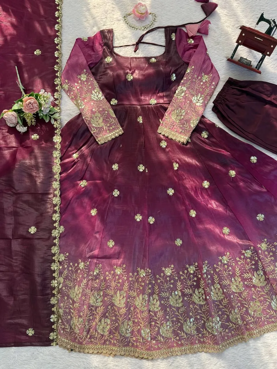Deepika 5955 Chinon Silk Thread Sequnce Readymade Dress