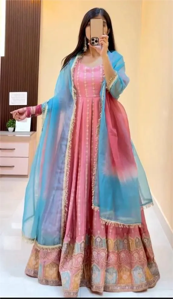 Deepika 5964 Chinon Silk Thread Sequence Readymade Dress