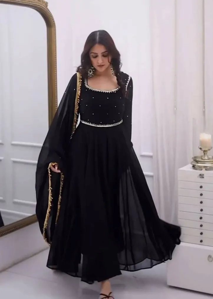 Deepika 5965 Black Foux Gorgette Festive Readymade Dress