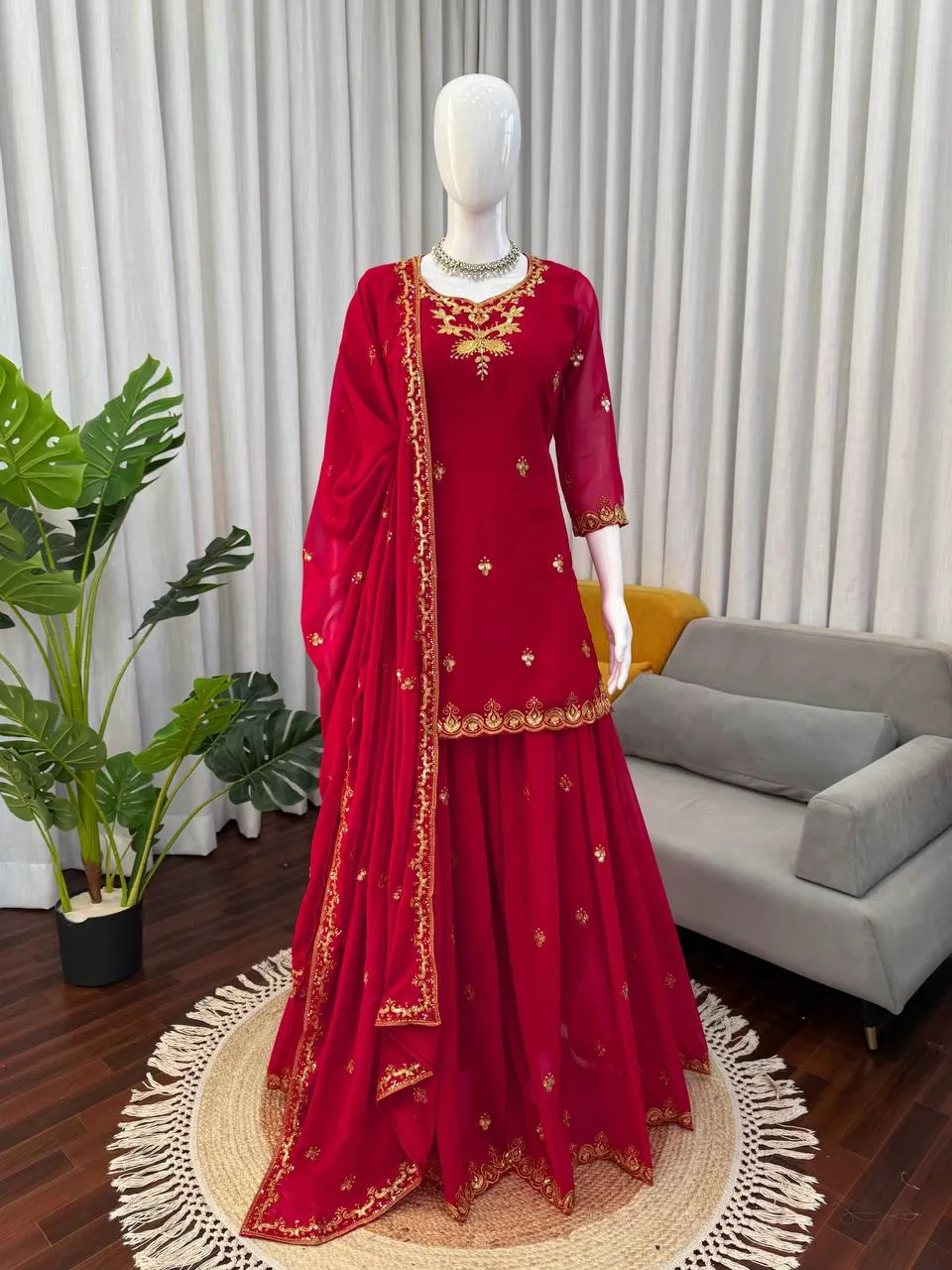 Deepika 5968 Red Foux Gorgette Eid Festival Readymade Dress