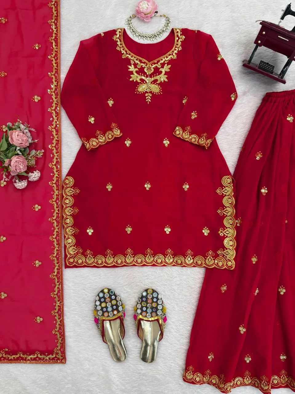 Deepika 5968 Red Foux Gorgette Eid Festival Readymade Dress