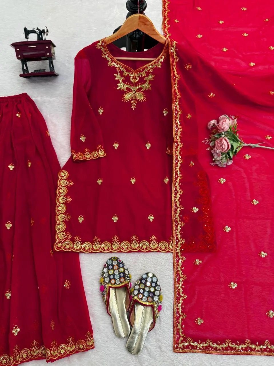 Deepika 5968 Red Foux Gorgette Eid Festival Readymade Dress