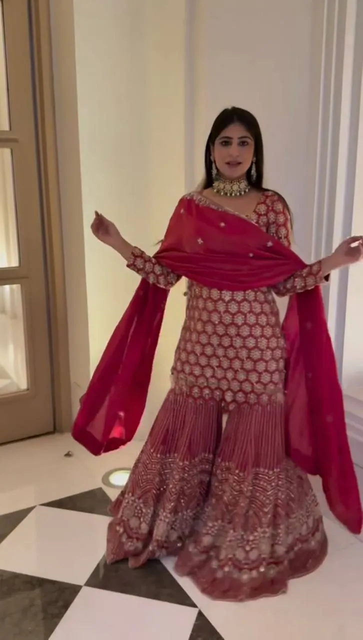 DKT 5963 Foux Gorgette Thread Sequnce Readymade Dress