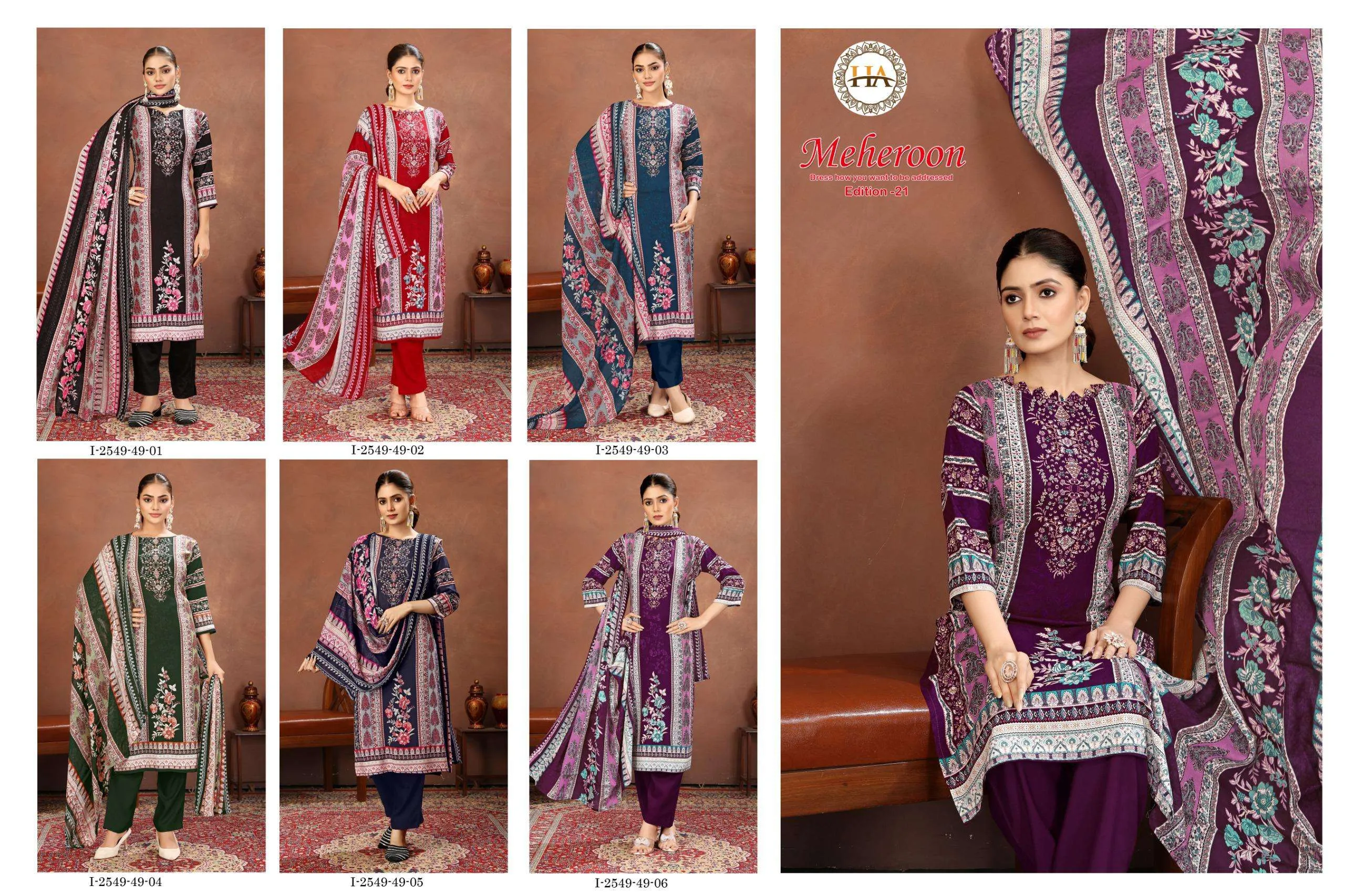 Harshit Fashion Hub Meheroon Edition 21 Semi Stitched Suits