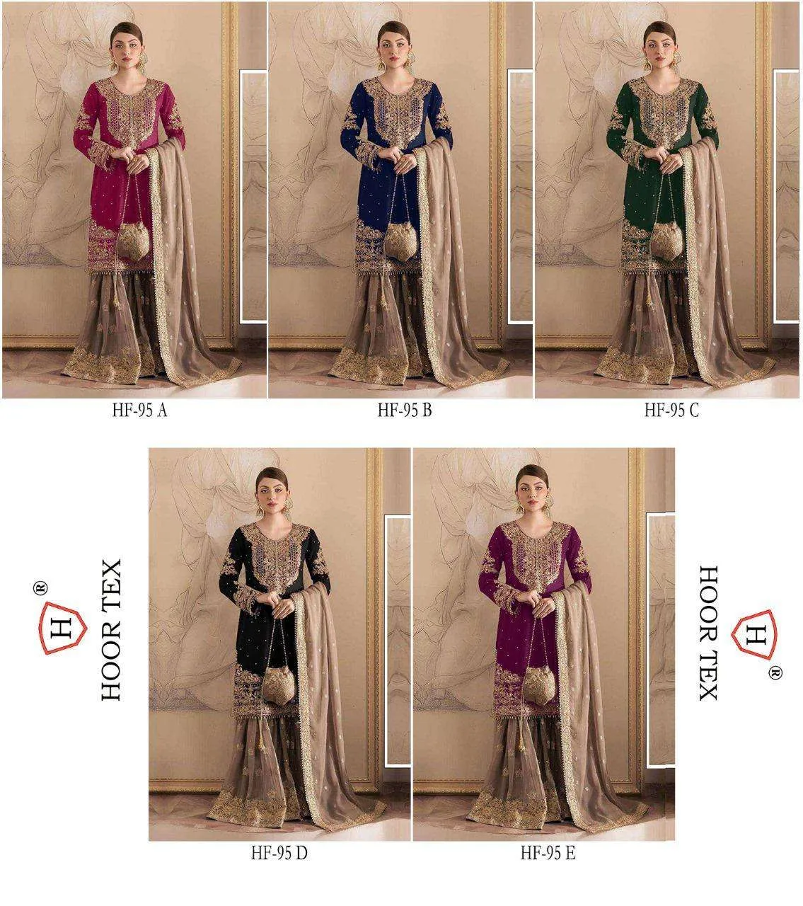 Hoor Tex Design No - Hf 95 A-e Pakistani Readymade Suits