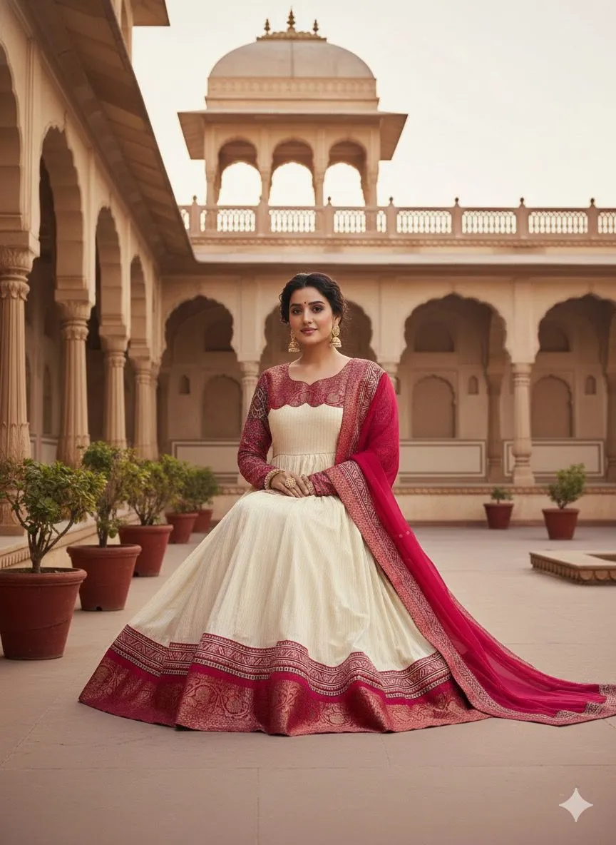 J2 Soft Dola Silk Jequard Border Festival Gown